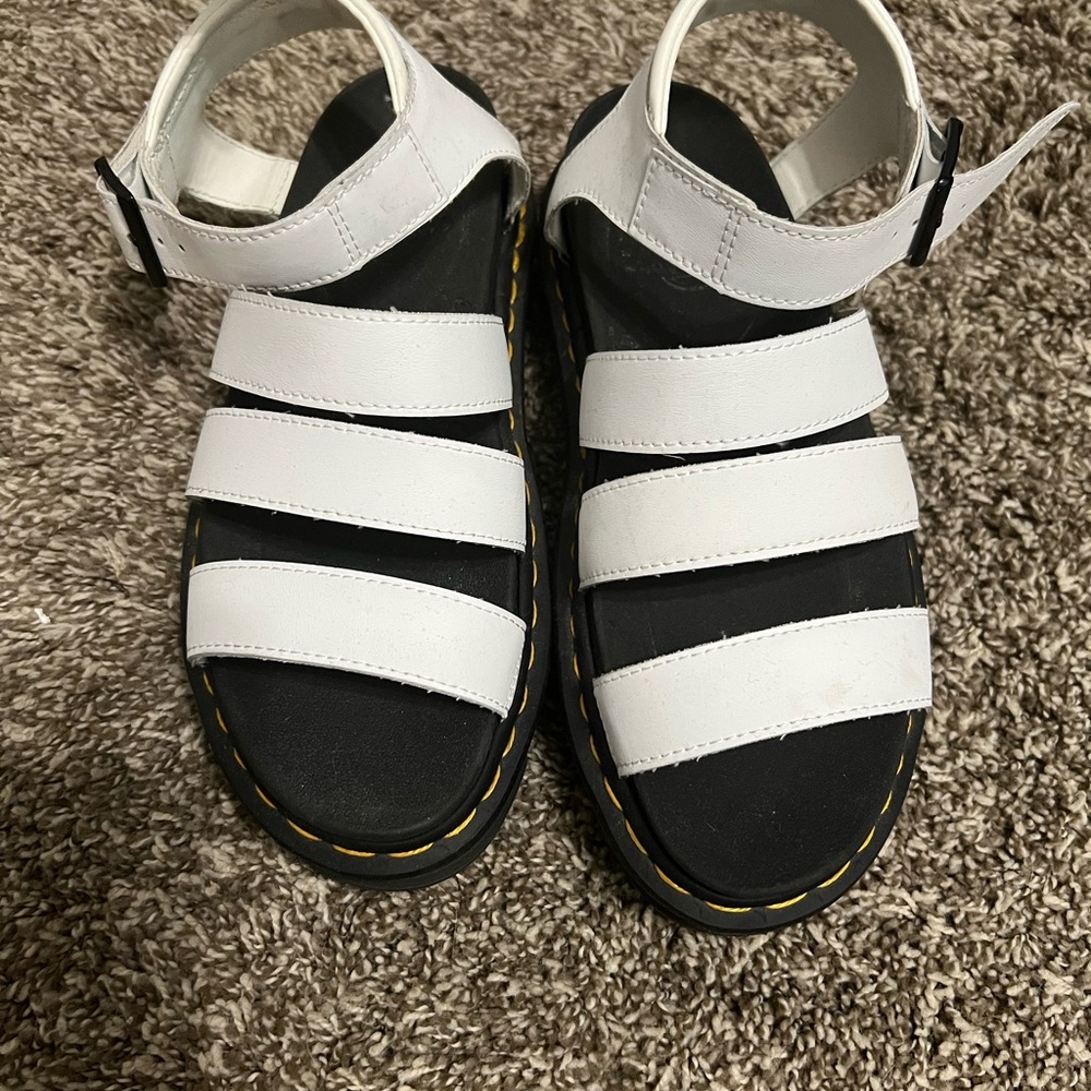 Dr. Martens White Leather Strappy Sandals with Black Sole